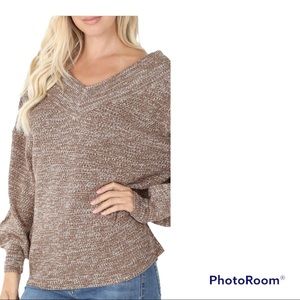 Xl Zenana balloon sleeves double v neck sweater